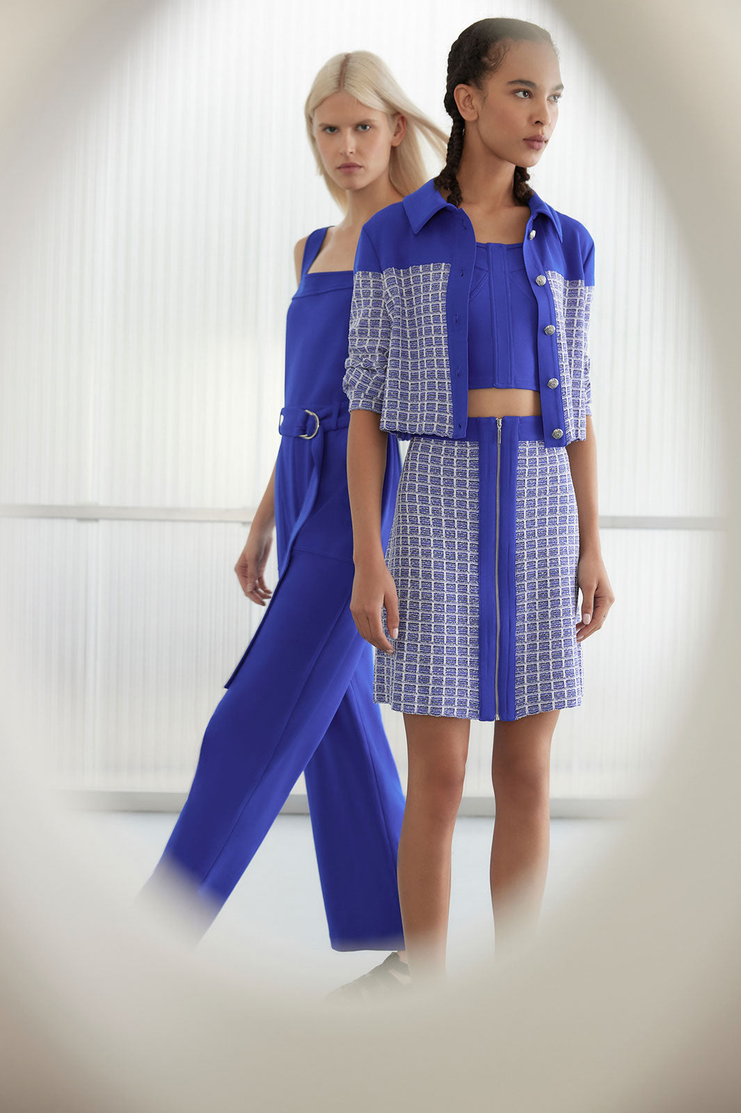 A-Line Above-the-Knee Skirt - Zip-Front Mixed-Media Tweed