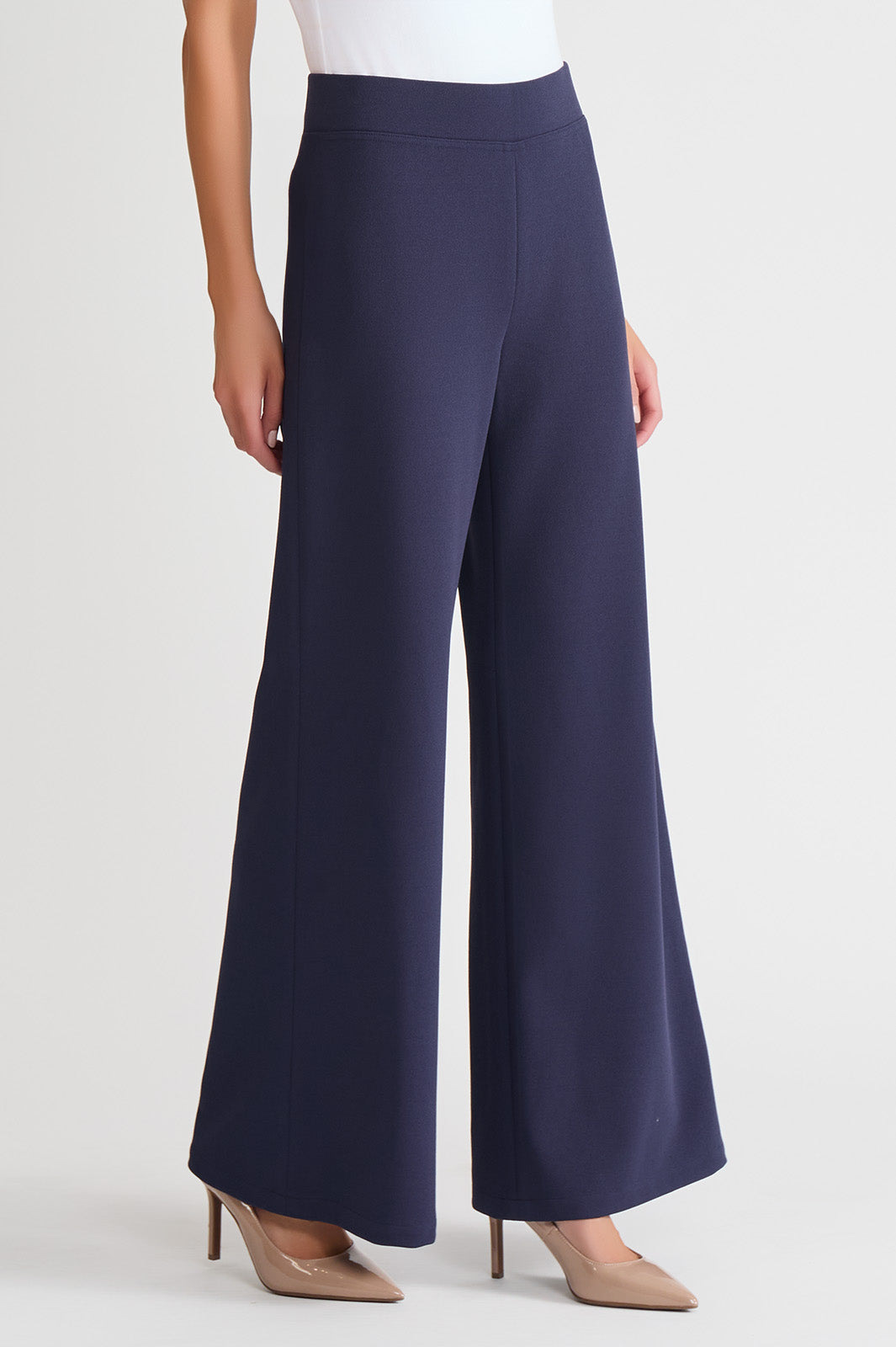 Stretch Deco Crepe Wide-Leg Pants, Indigo