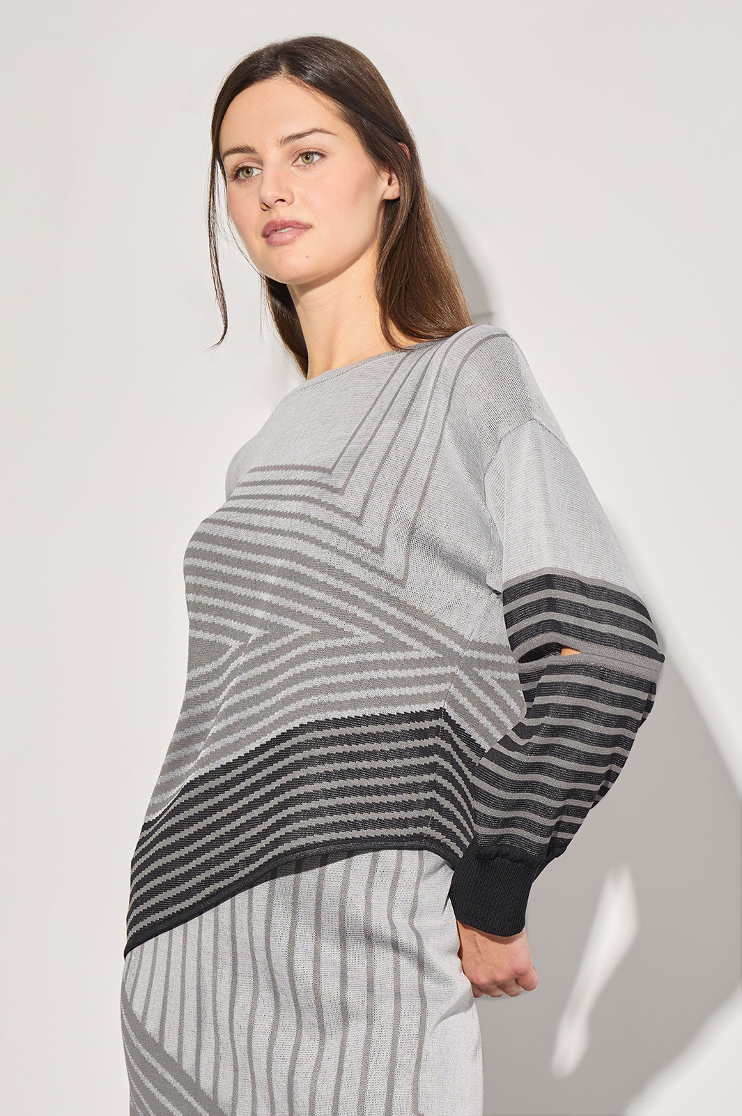 Asymmetrical Tunic - Stripe Color Block Soft Knit