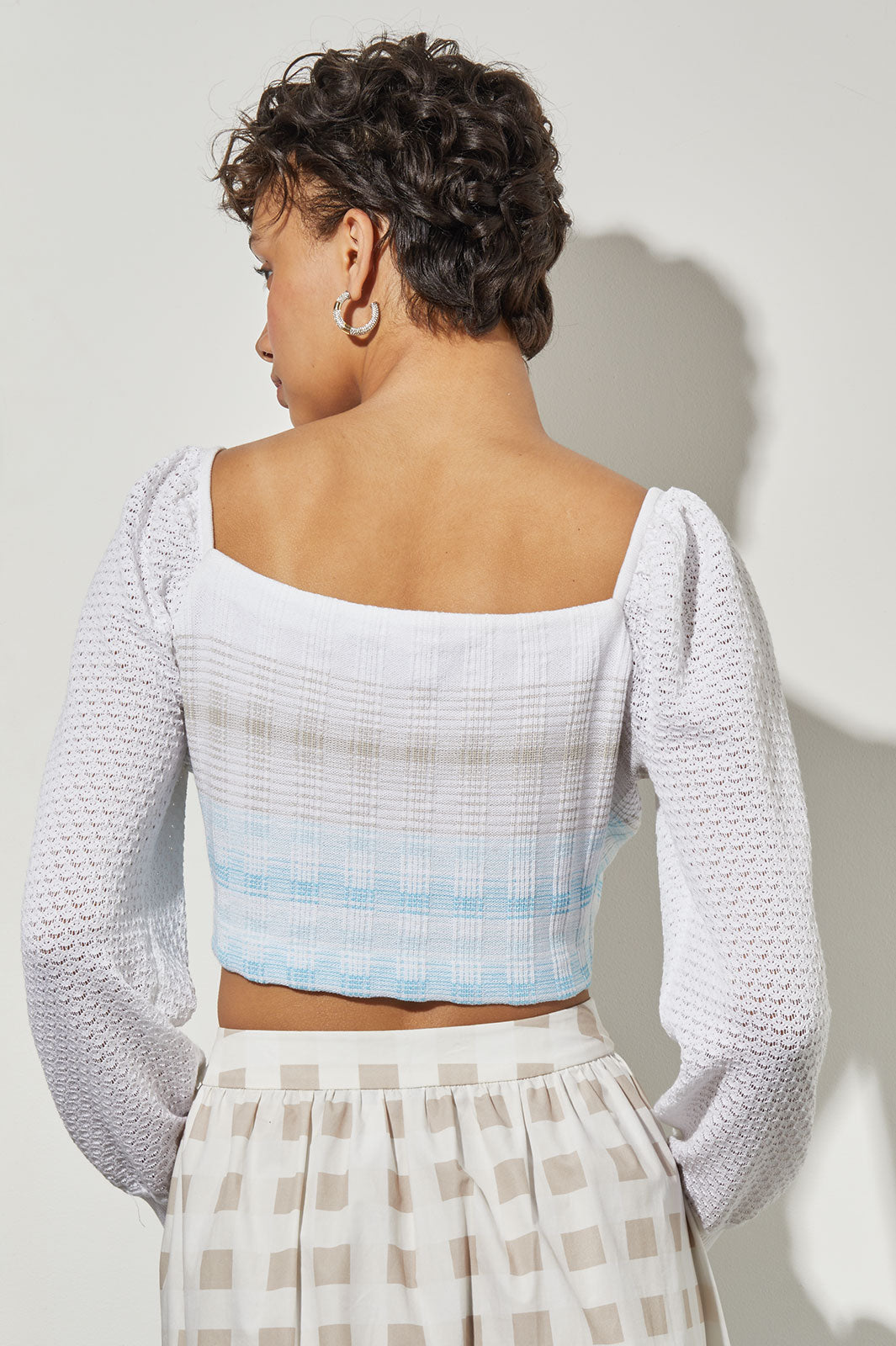 Bishop Sleeve Cropped Top - Textured Soft Knit