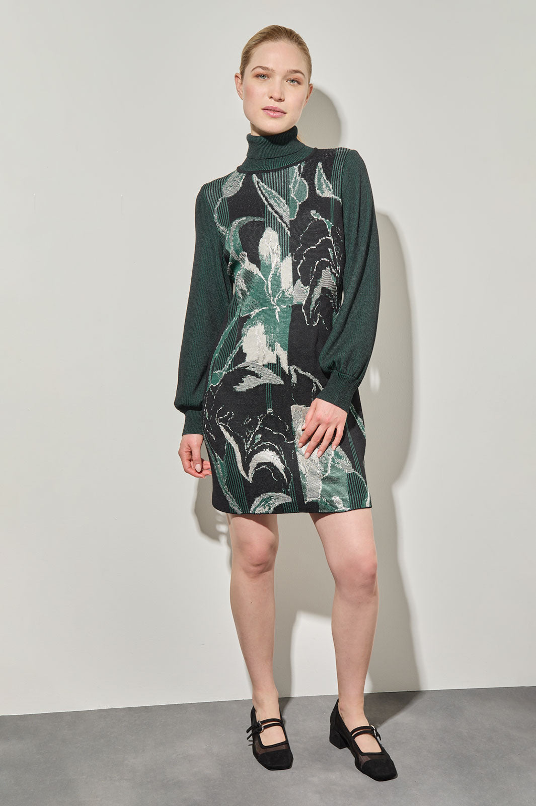 Botanical Jacquard Knit Above-The-Knee Sheath Dress