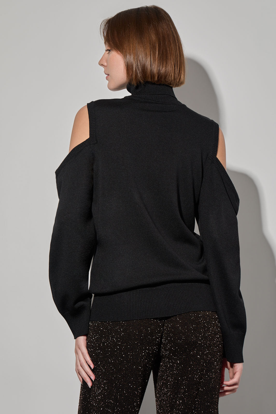 Cold Shoulder Soft Knit Stud Detail Turtleneck