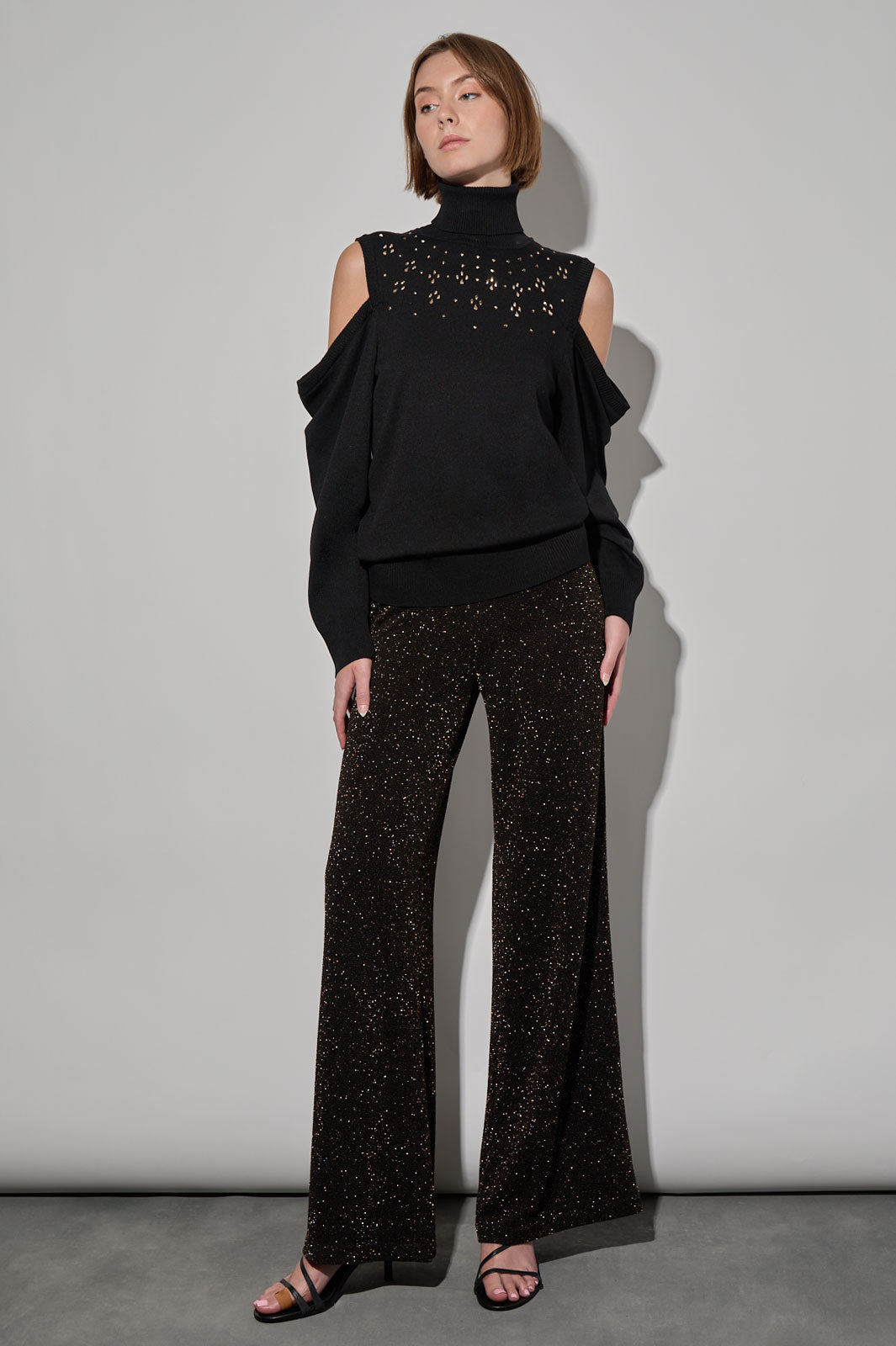 Cold Shoulder Soft Knit Stud Detail Turtleneck