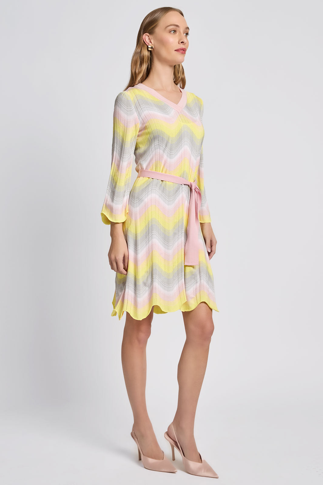 Chevron Pointelle Soft Knit Dress