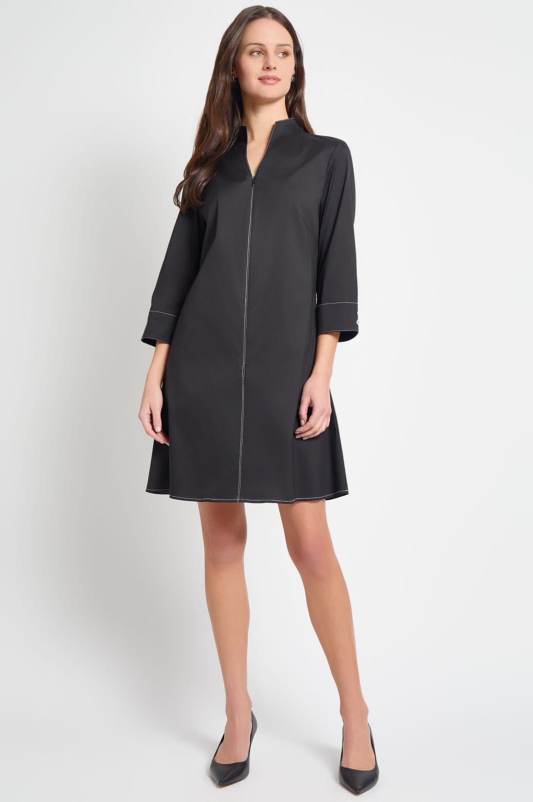 Cotton Zip Front Shirt Dress