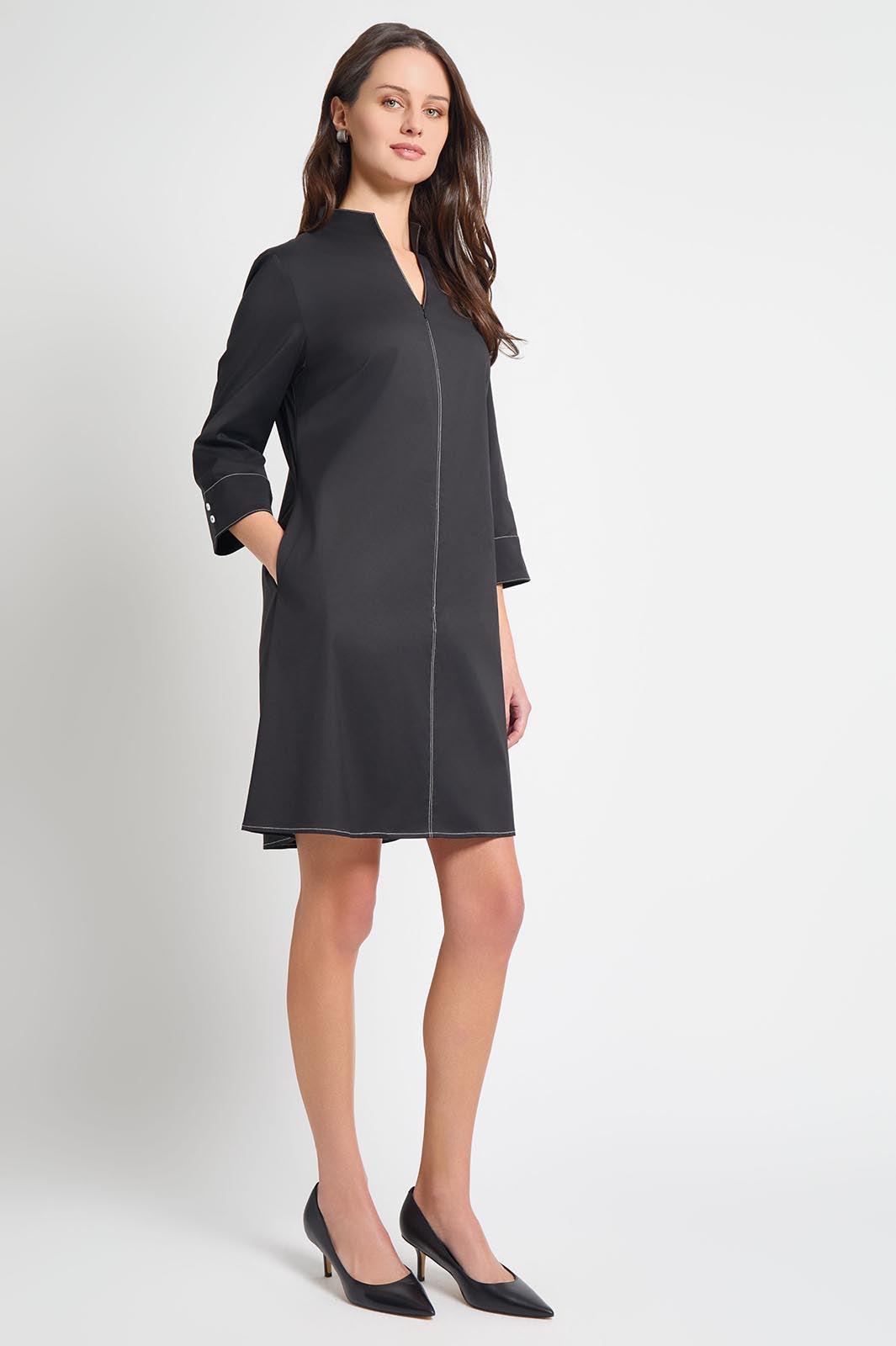 Cotton Zip Front Shirt Dress