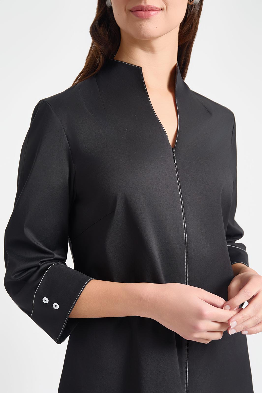 Cotton Zip Front Shirt Dress