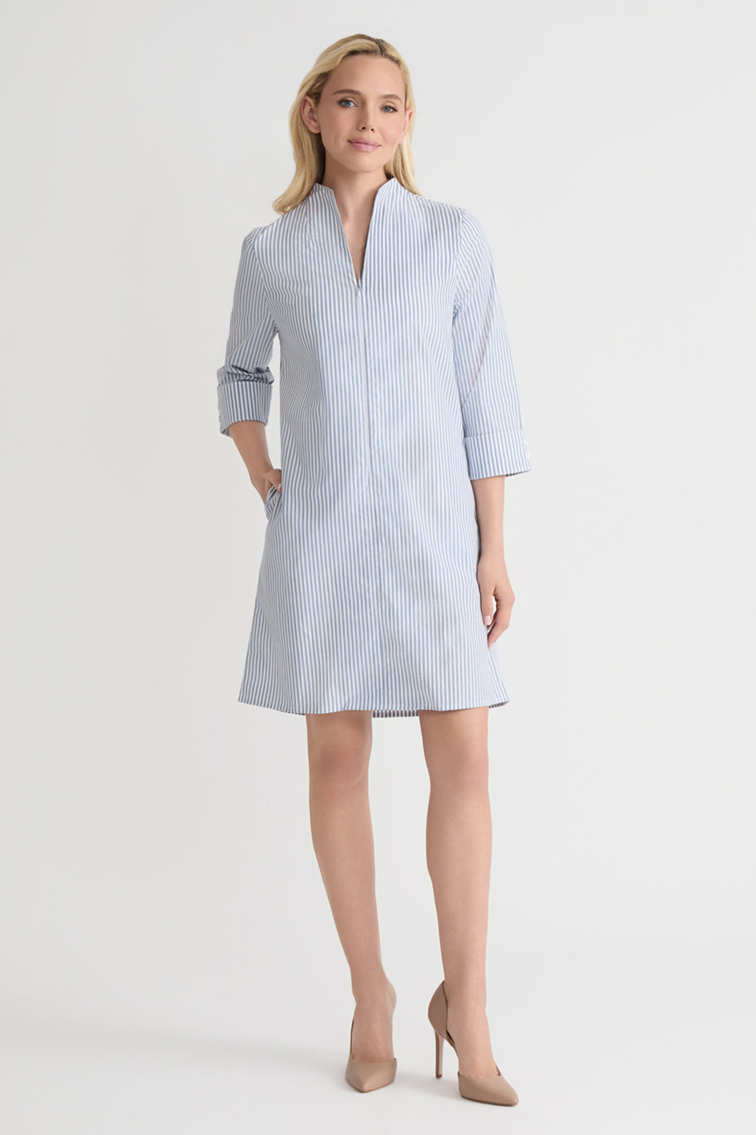 Cotton Zip Front Shirt Dress