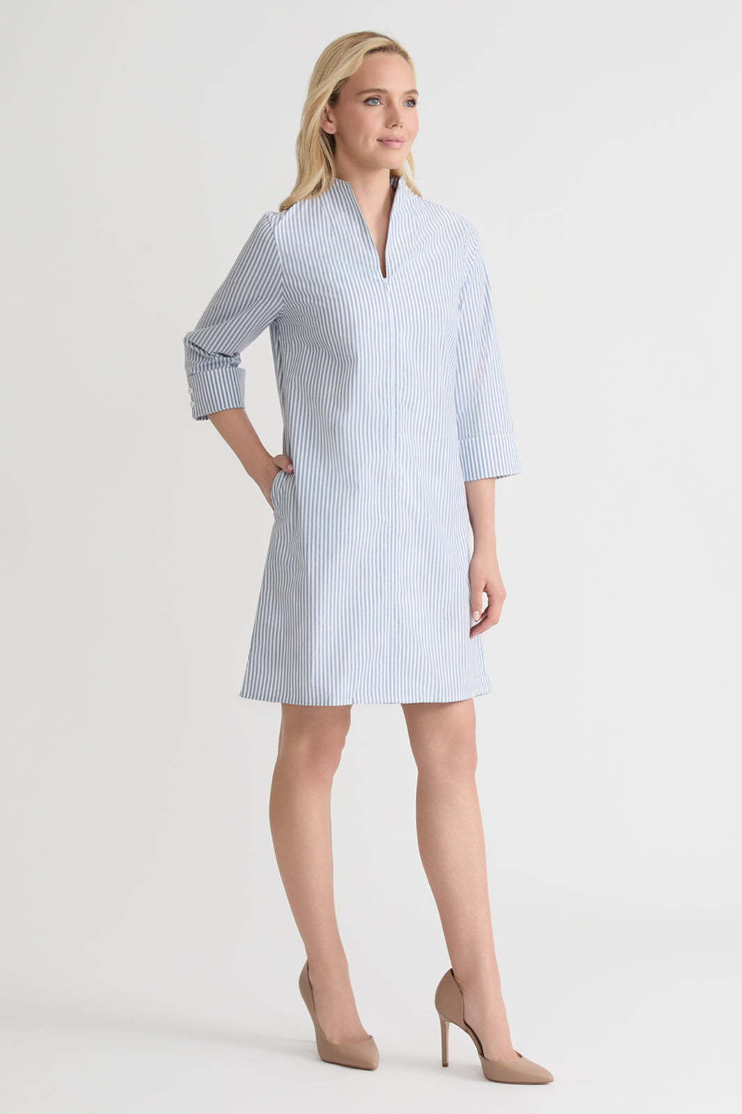 Cotton Zip Front Shirt Dress
