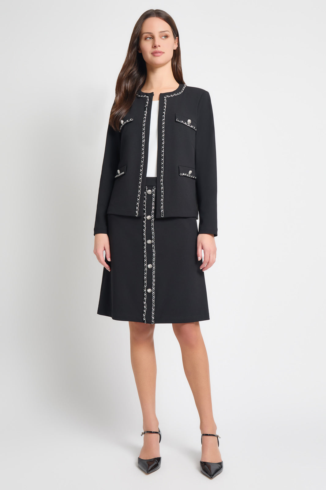 A-Line Chain Trim Stretch Deco Crepe Skirt