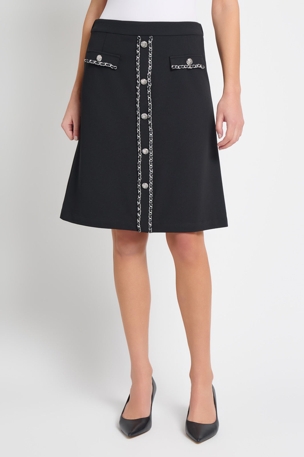 A-Line Chain Trim Stretch Deco Crepe Skirt