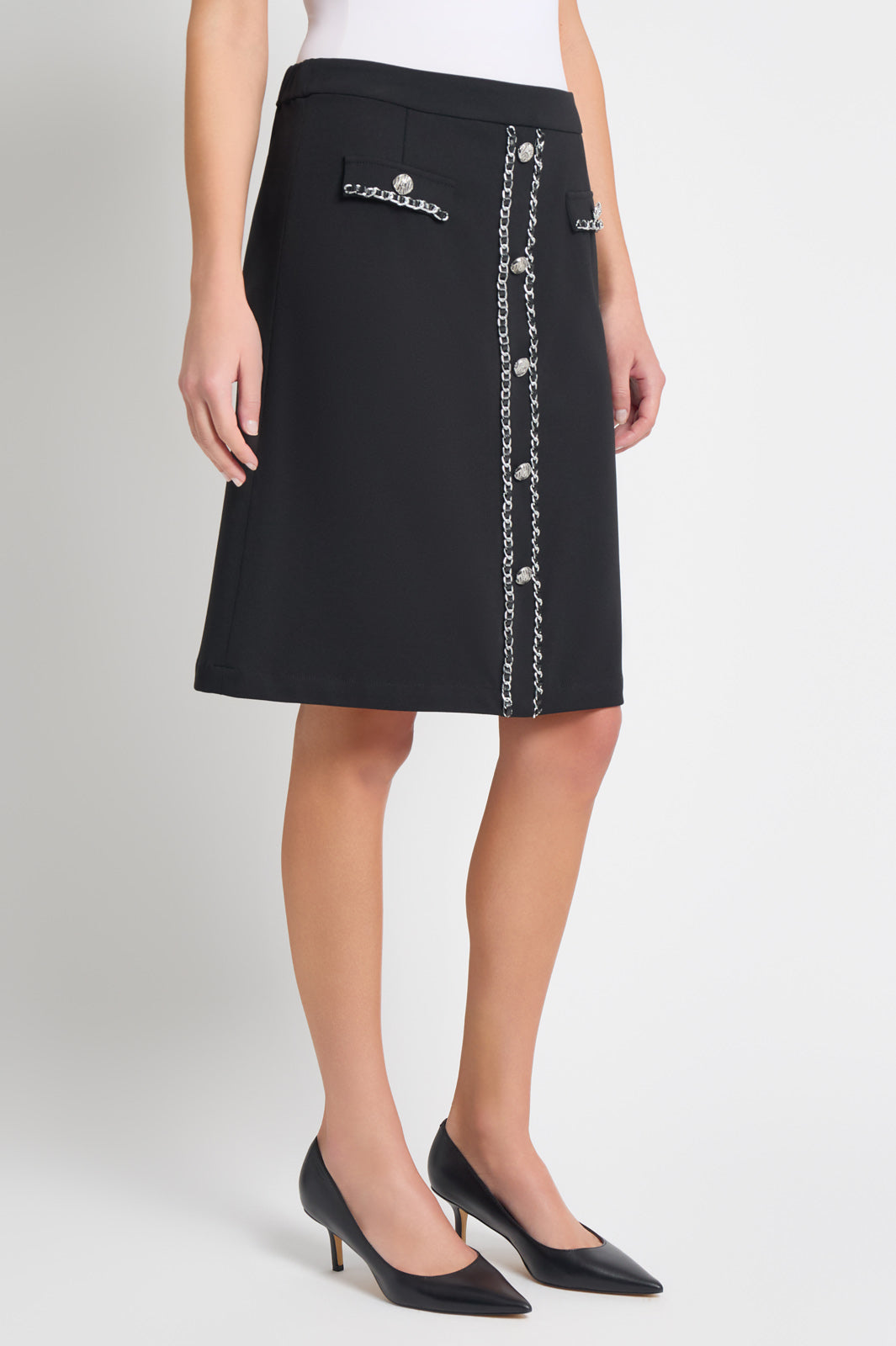 A-Line Chain Trim Stretch Deco Crepe Skirt