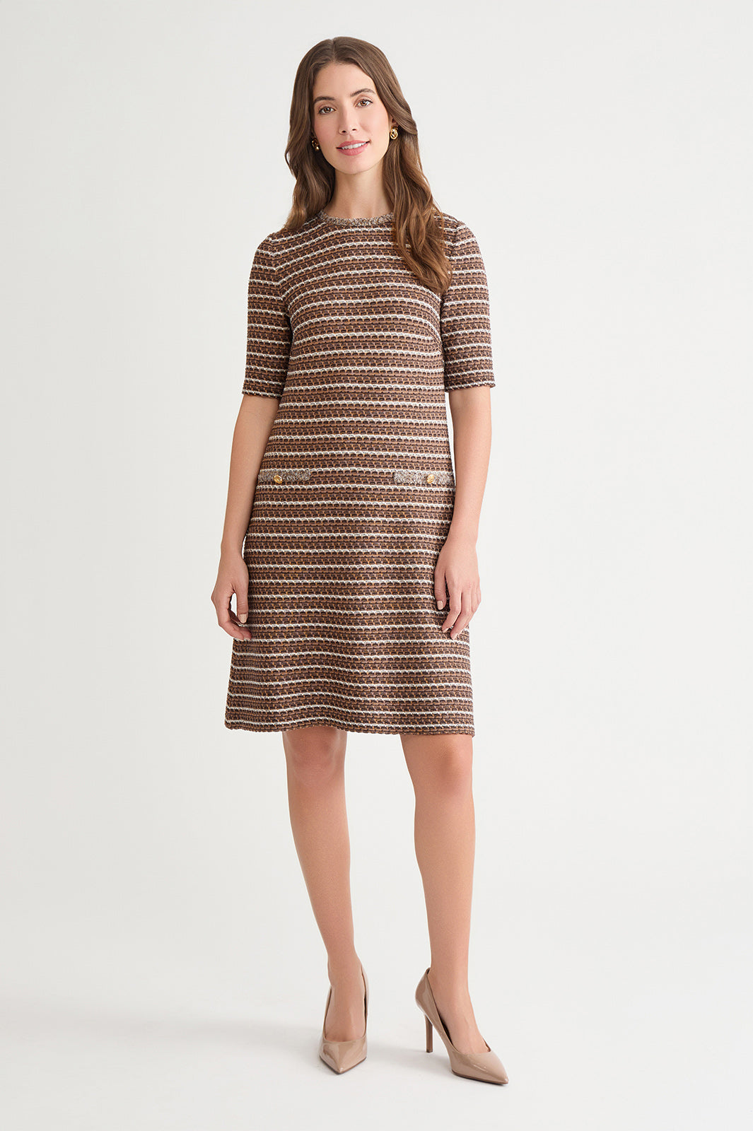 A-Line Braided Trim Knit Dress