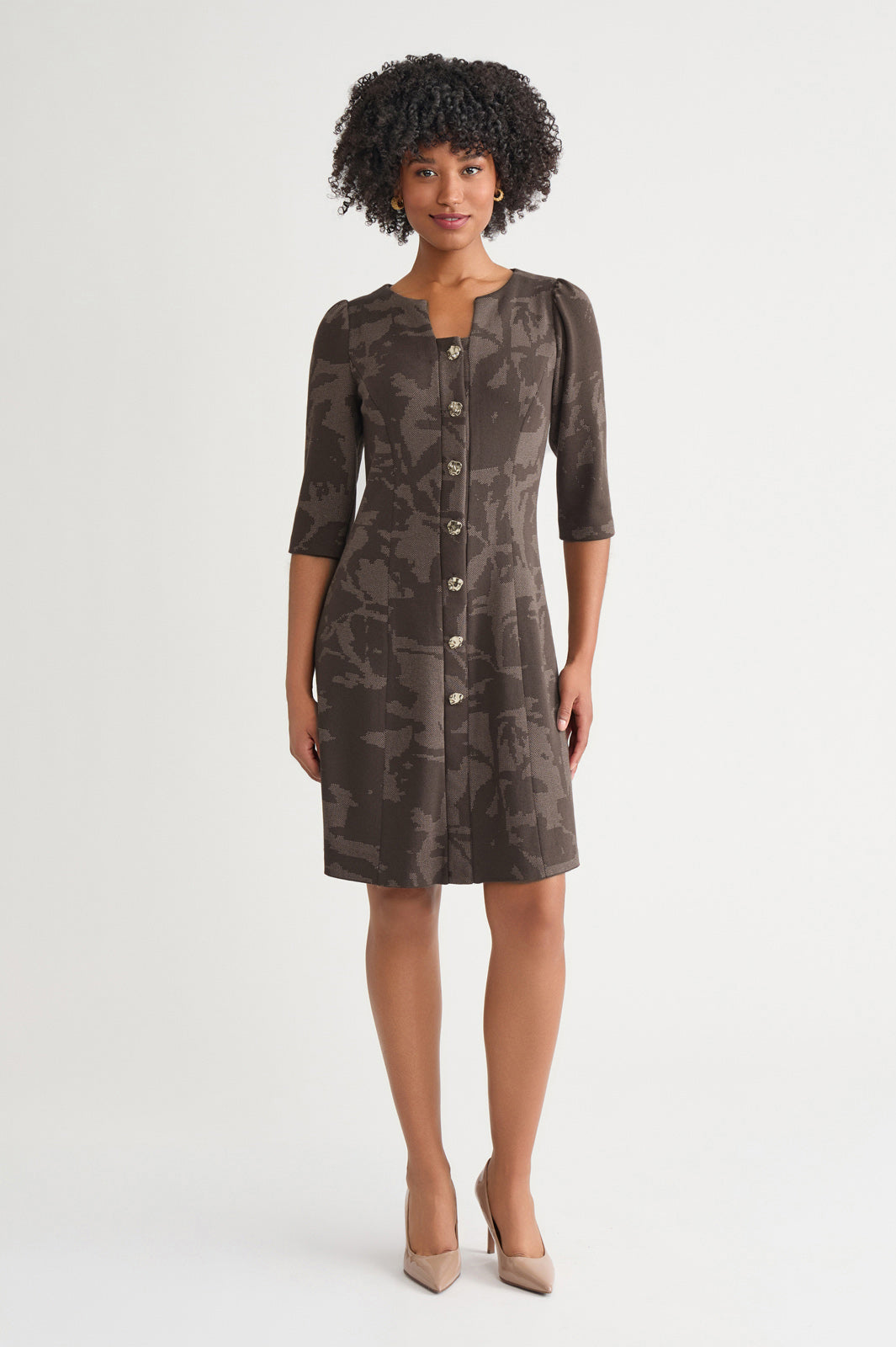 A-Line Floral Jacquard Soft Knit Dress