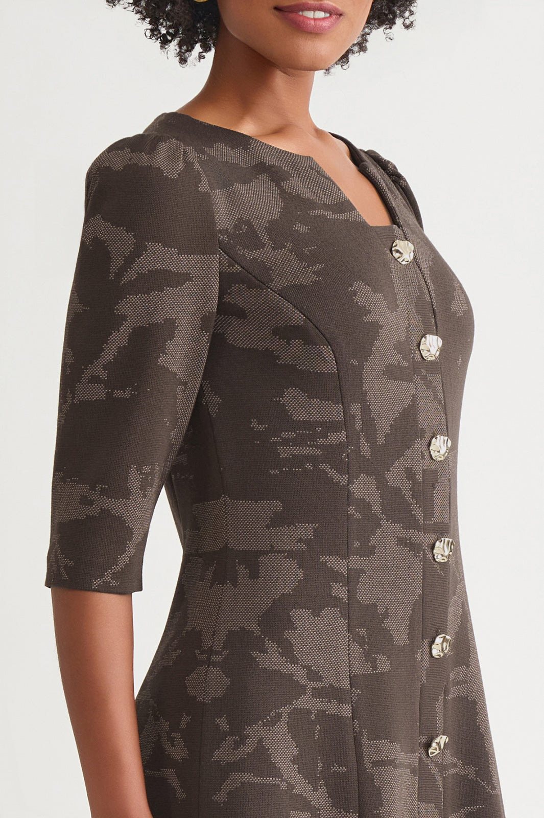 A-Line Floral Jacquard Soft Knit Dress