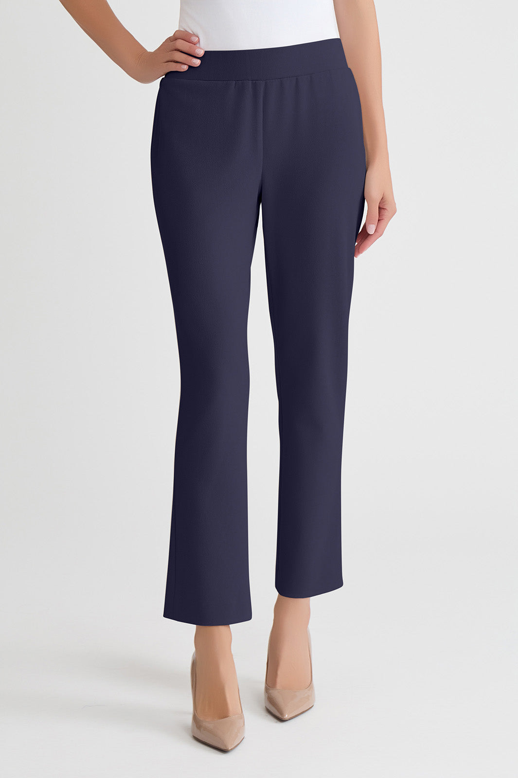 Petite Stretch Deco Crepe Straight-Leg Pants, Indigo