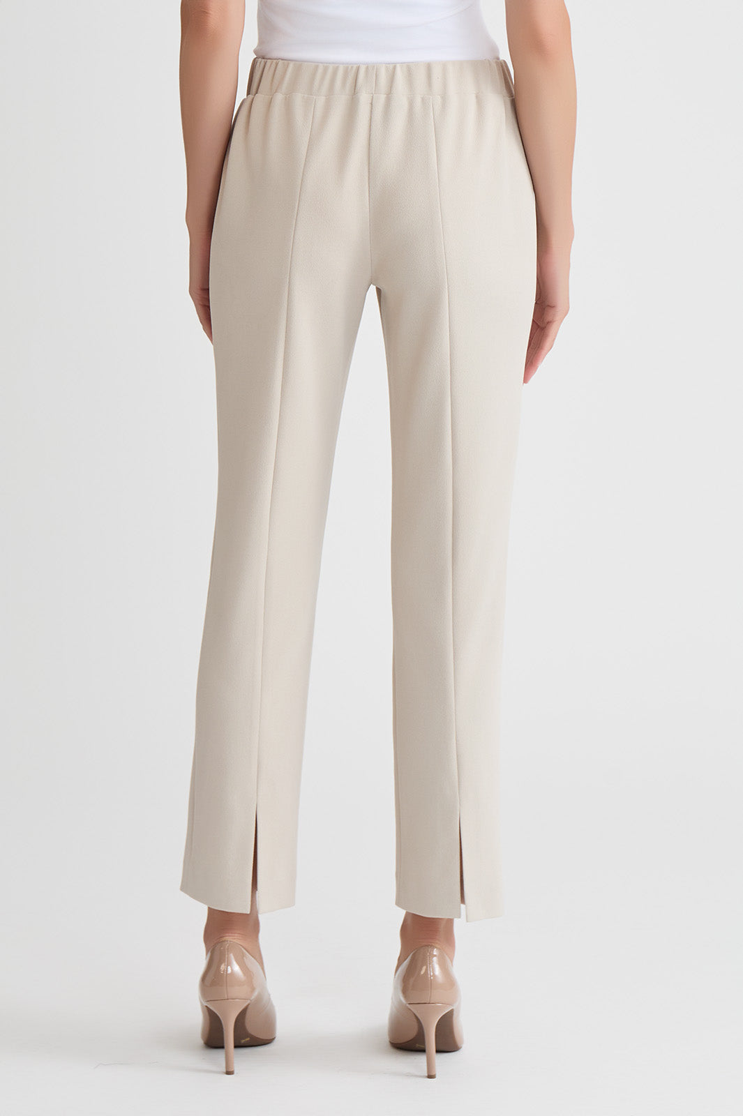 Petite Stretch Deco Crepe Straight-Leg Pants, Limestone