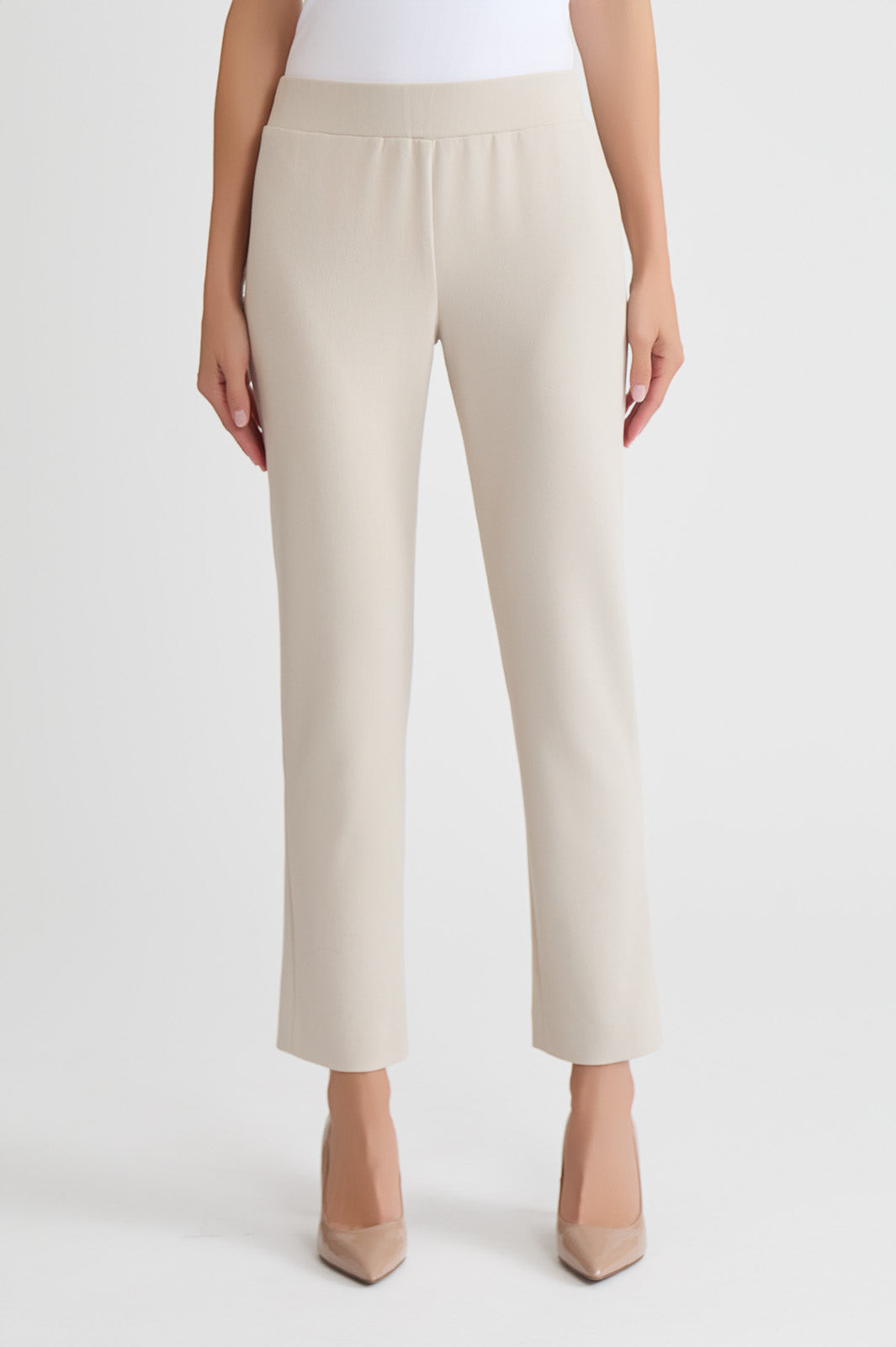 Petite Stretch Deco Crepe Straight-Leg Pants, Limestone