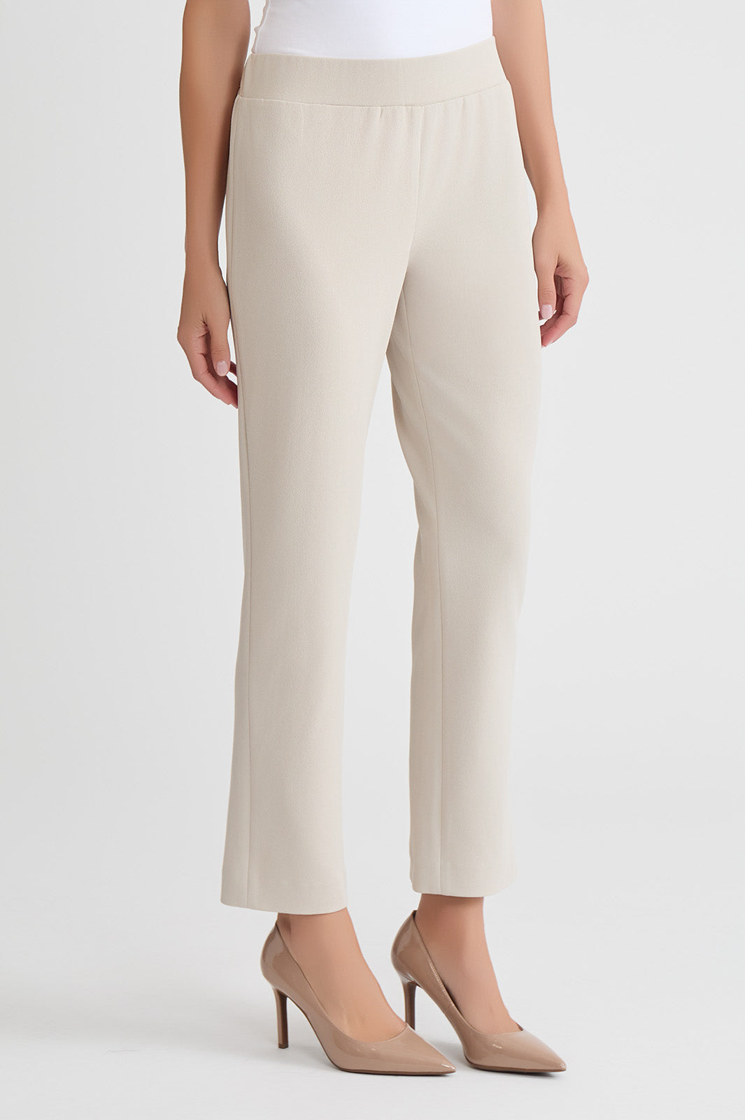 Petite Stretch Deco Crepe Straight-Leg Pants, Limestone