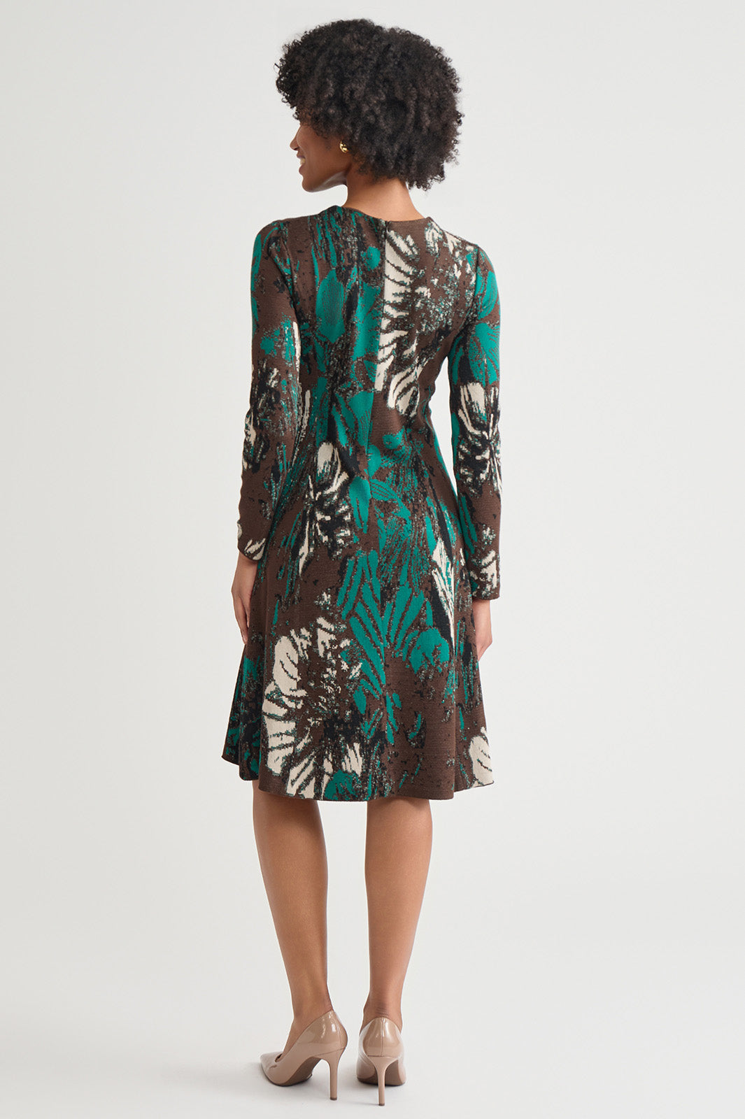 A-Line Floral Jacquard Soft Knit Midi Dress