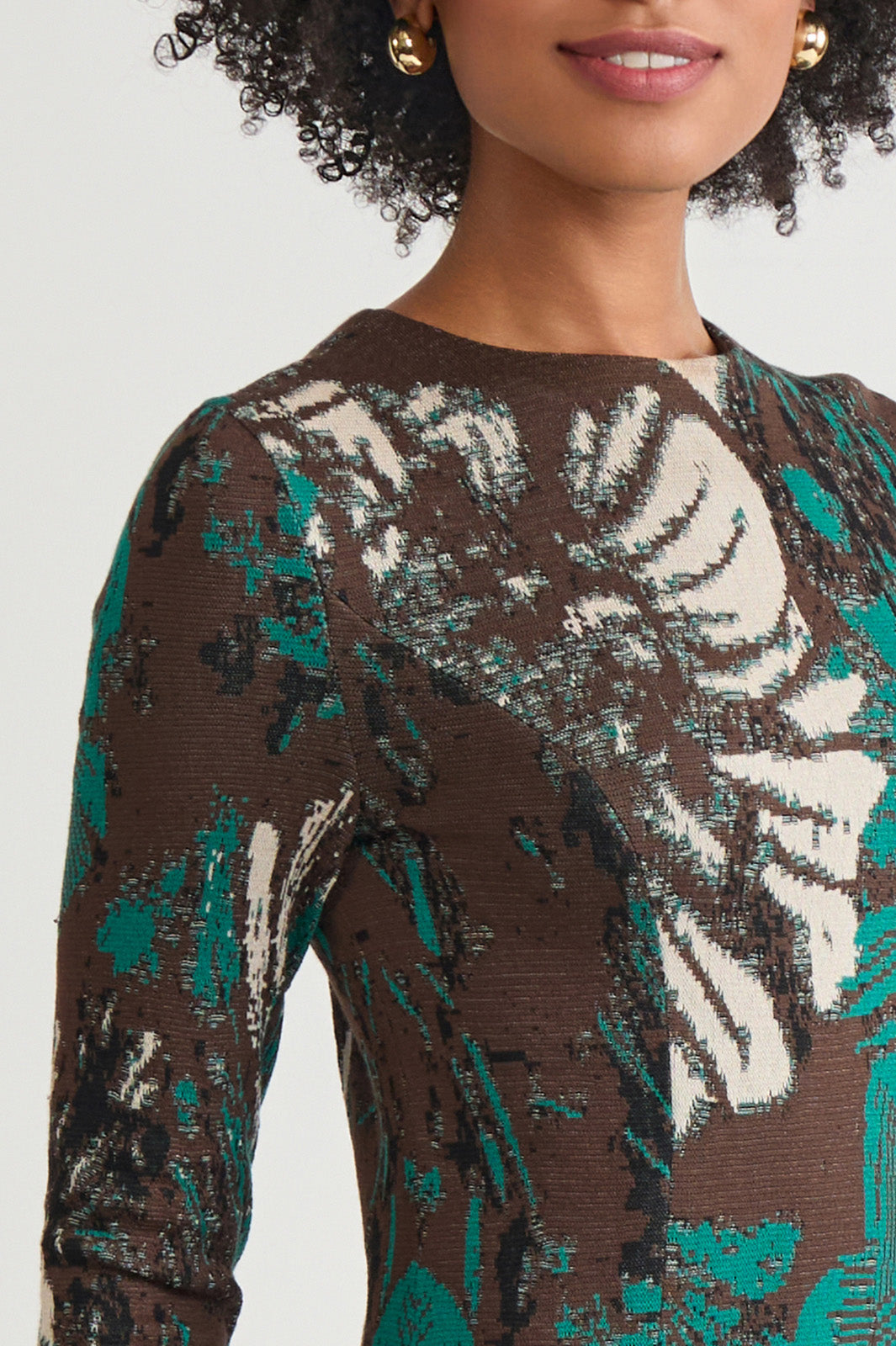 A-Line Floral Jacquard Soft Knit Midi Dress