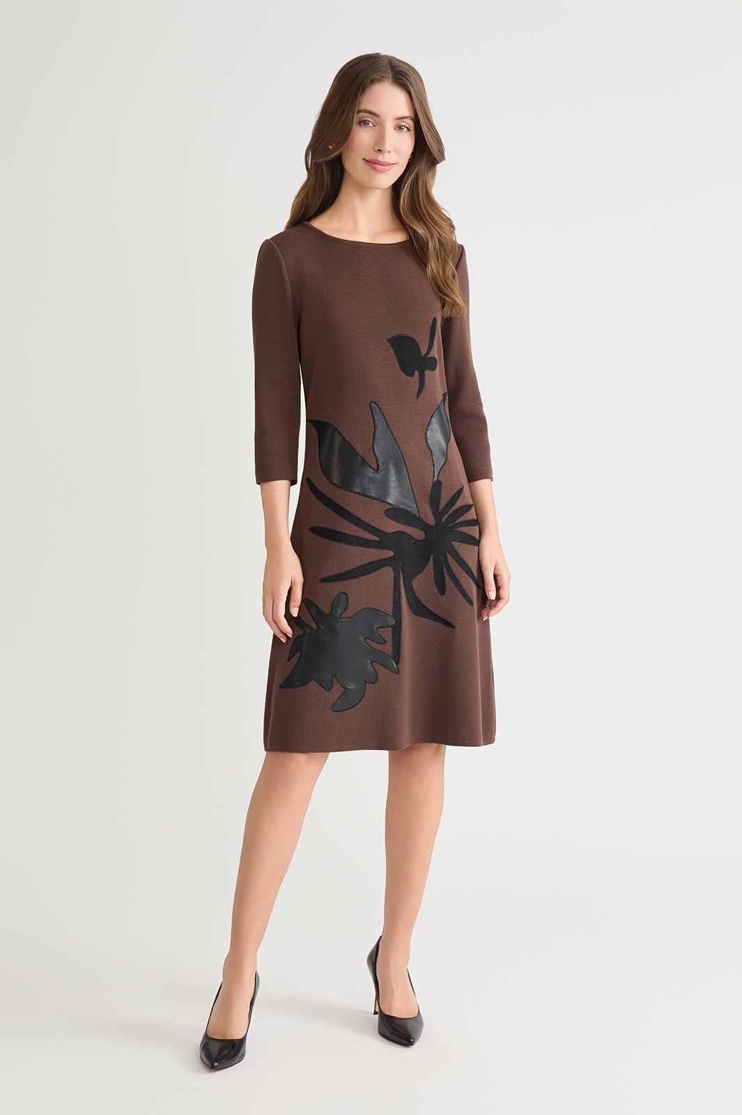 A-Line Botanical Applique Knit Dress