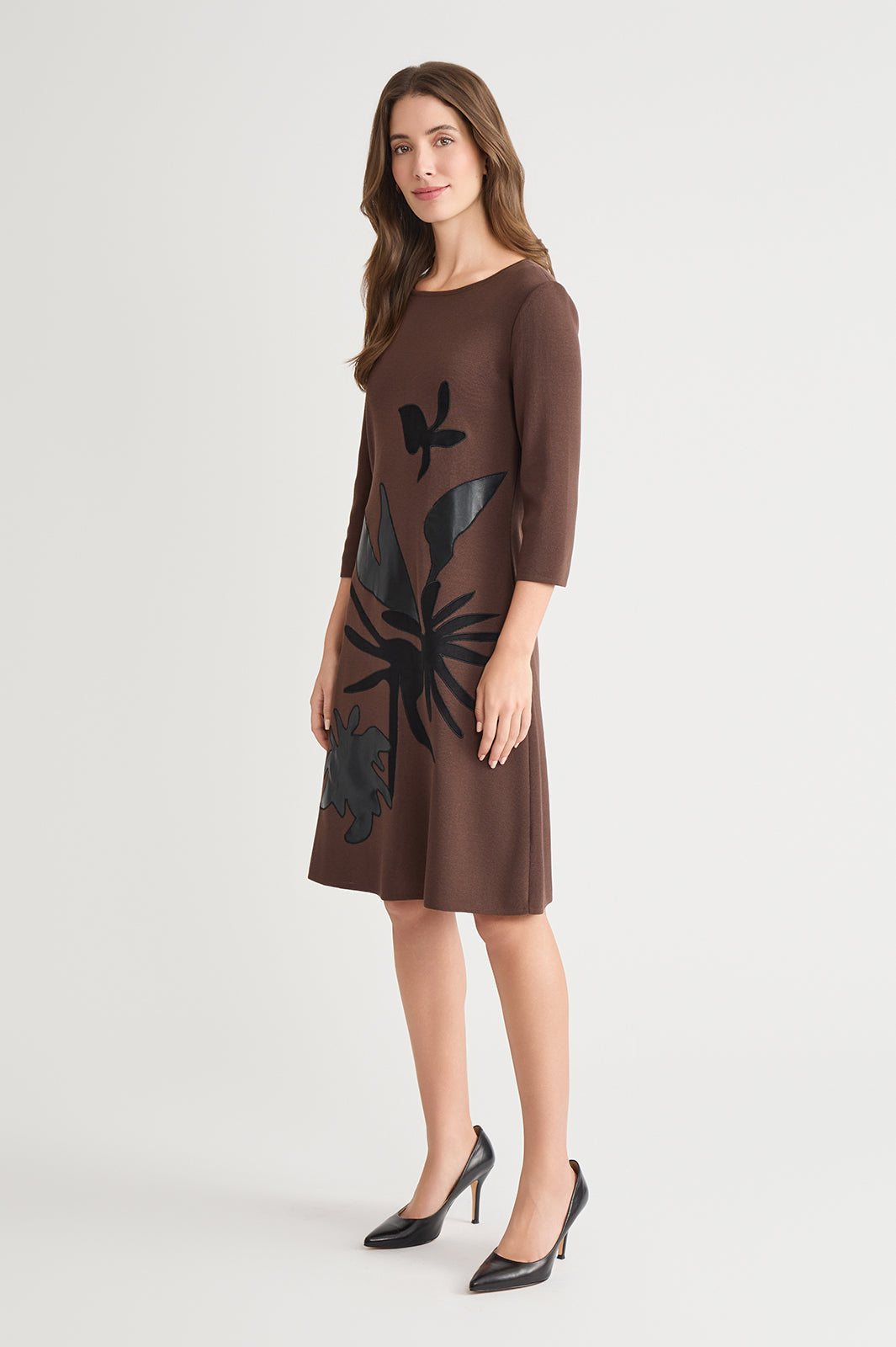A-Line Botanical Applique Knit Dress
