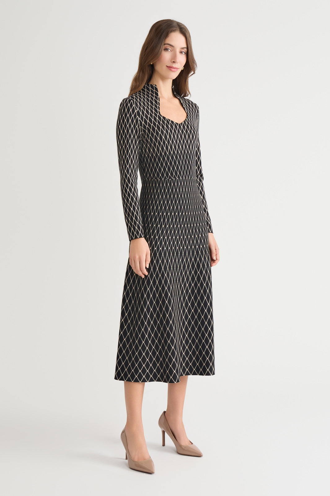 A-Line Diamond Pattern Soft Knit Maxi Dress