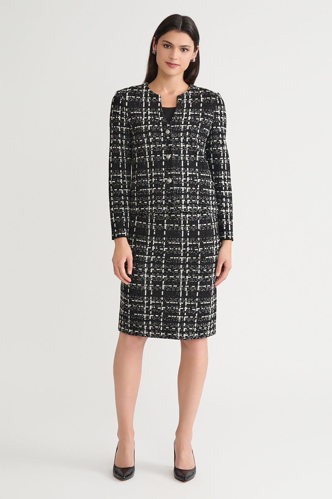 Checkered Jacquard Straight Knit Skirt