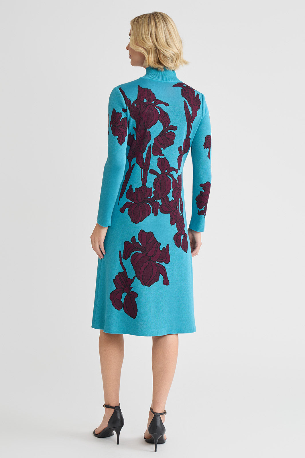 A-Line Floral Jacquard Soft Knit Midi Dress