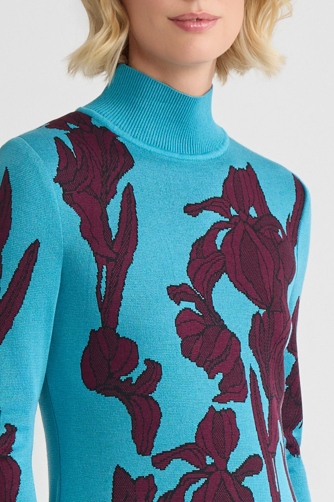 A-Line Floral Jacquard Soft Knit Midi Dress