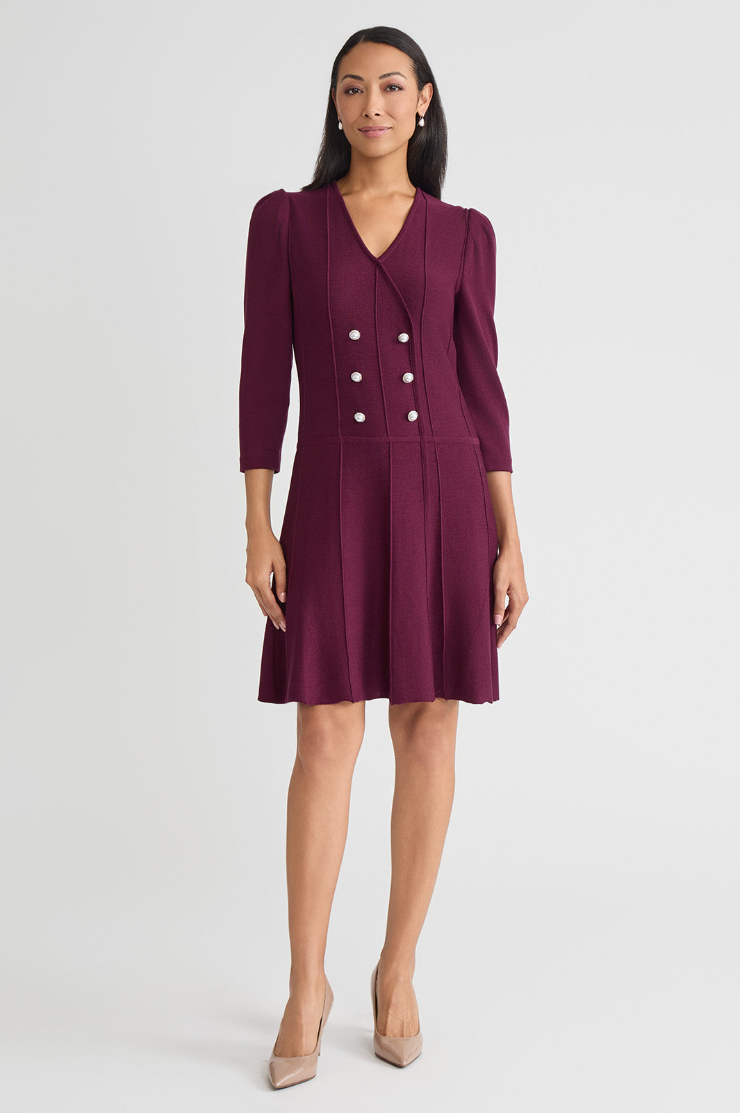 A-Line Faux Wrap Soft Knit Dress