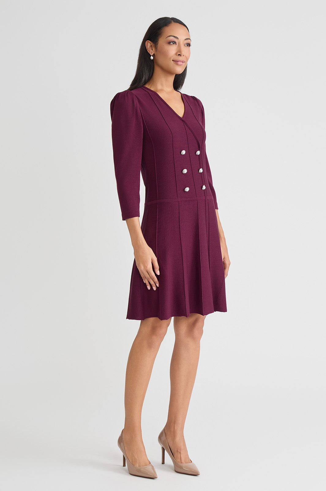 A-Line Faux Wrap Soft Knit Dress