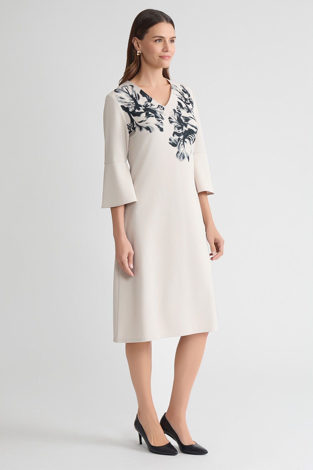 A-Line Floral Printed Stretch Deco Crepe Dress