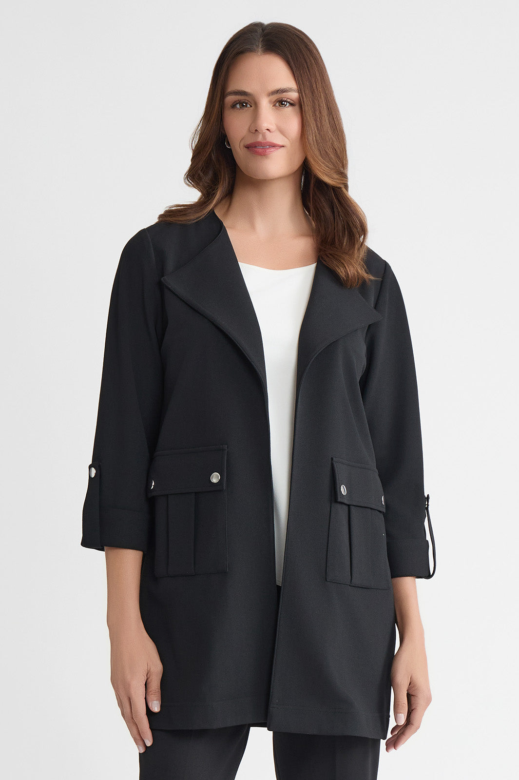 Heritage Lightweight Stretch Deco Crepe Wing Collar Jacket, Black