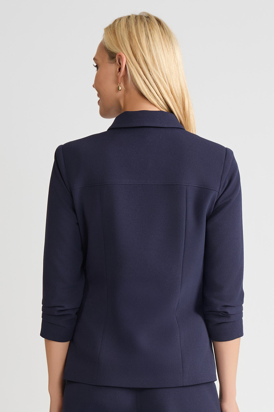 Heritage Stretch Deco Crepe Scrunch Sleeve Jacket, Indigo