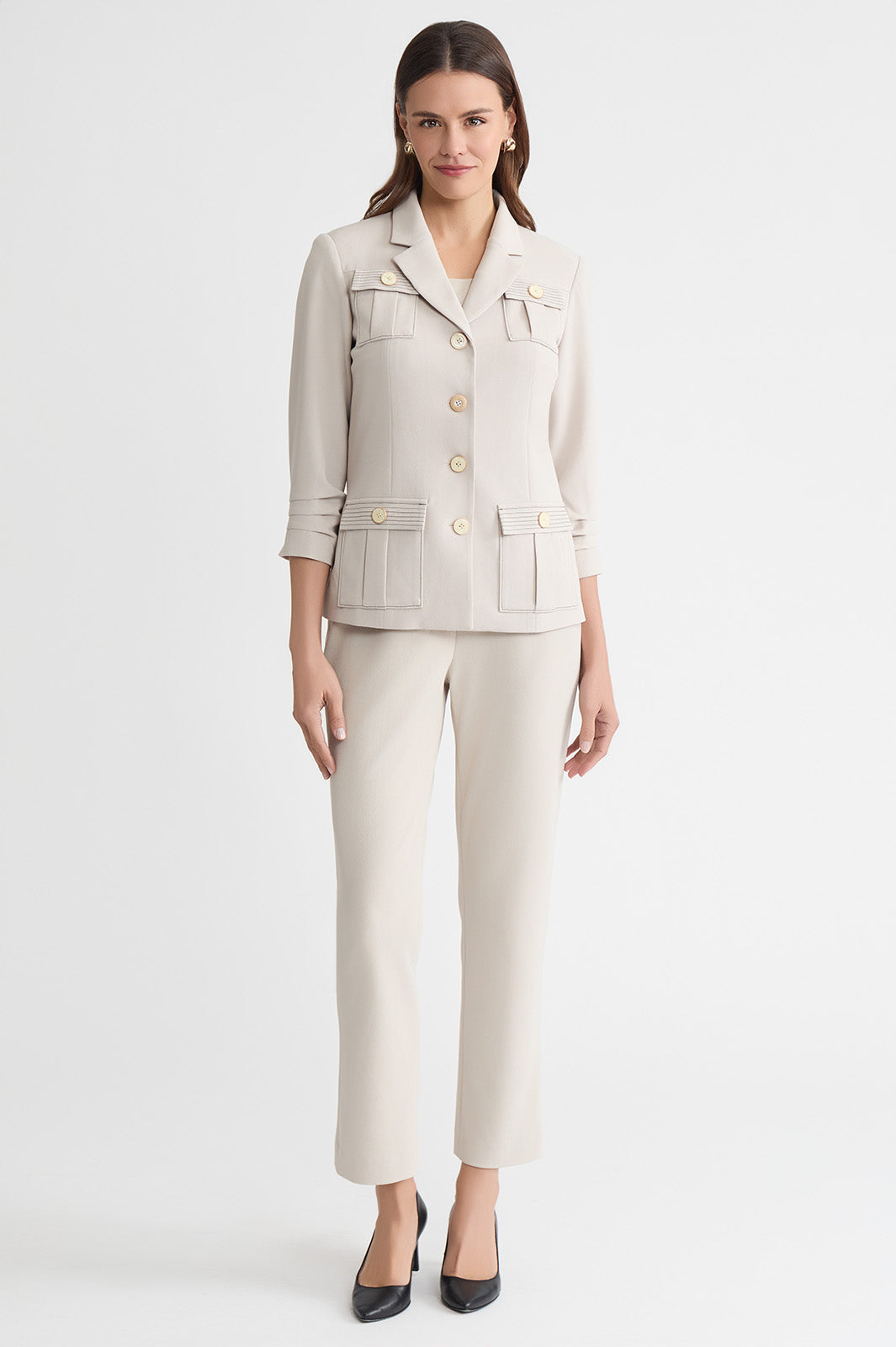 Heritage Stretch Deco Crepe Scrunch Sleeve Jacket, Limestone