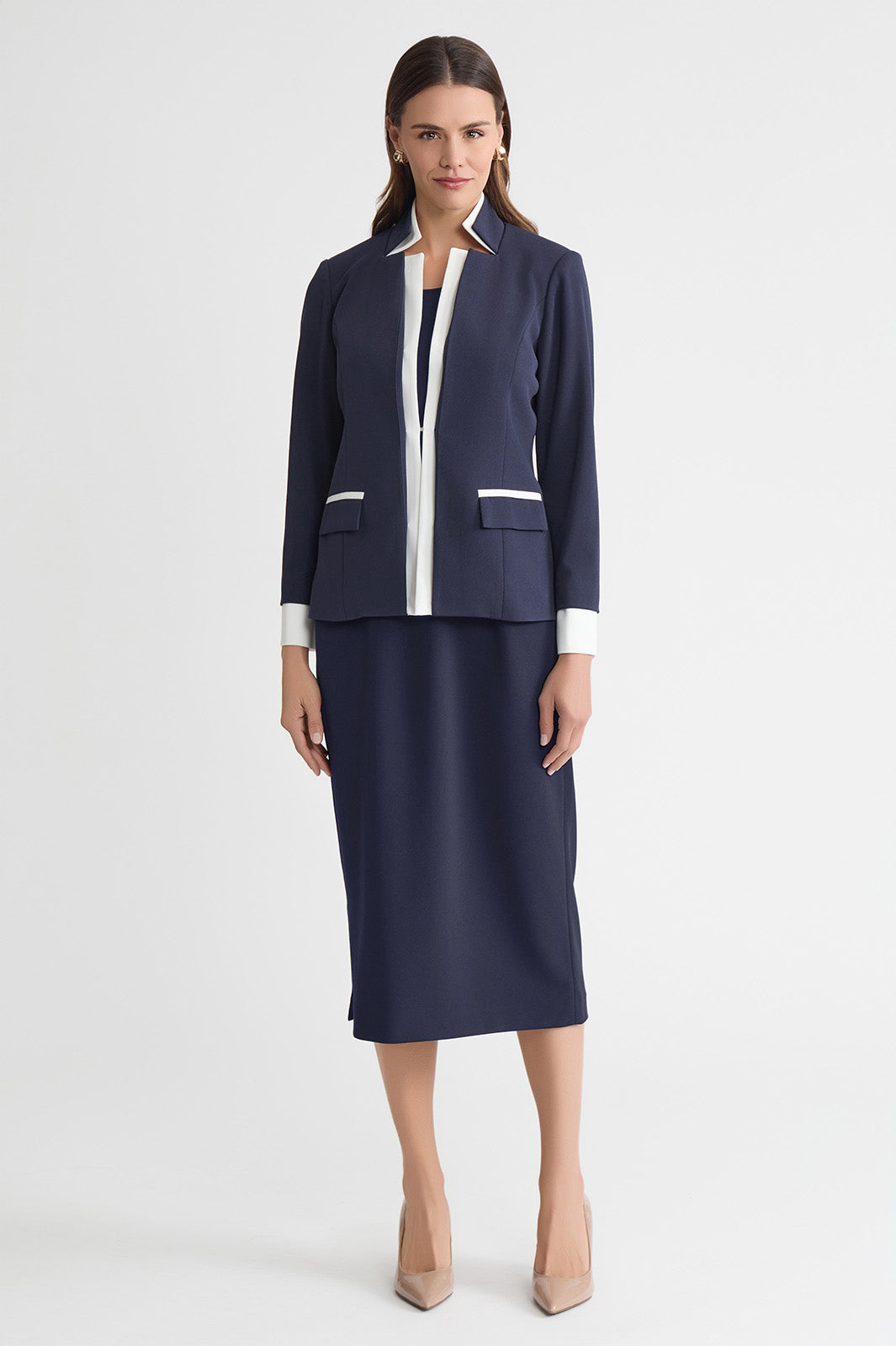 Petite Tailored Two-Toned Stretch Deco Crepe Blazer, Indigo