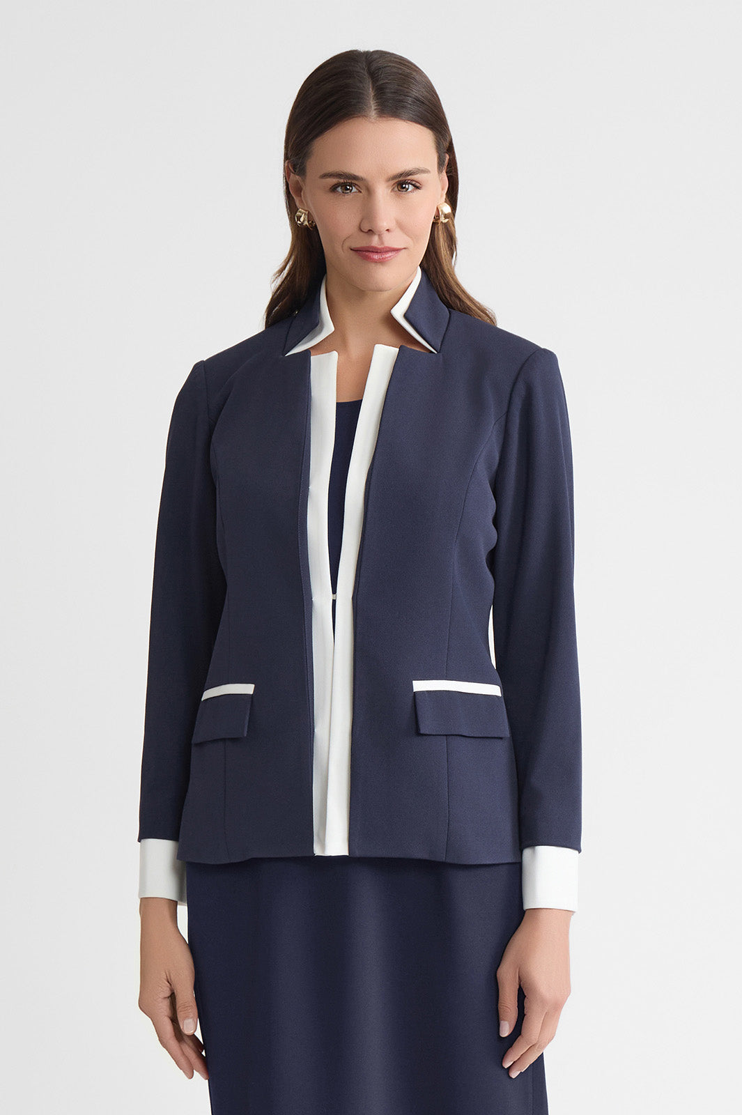 Petite Tailored Two-Toned Stretch Deco Crepe Blazer, Indigo