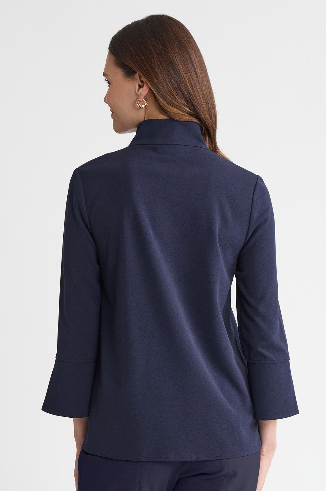 Stretch Deco Crepe Zip Front Pullover Blouse, Indigo