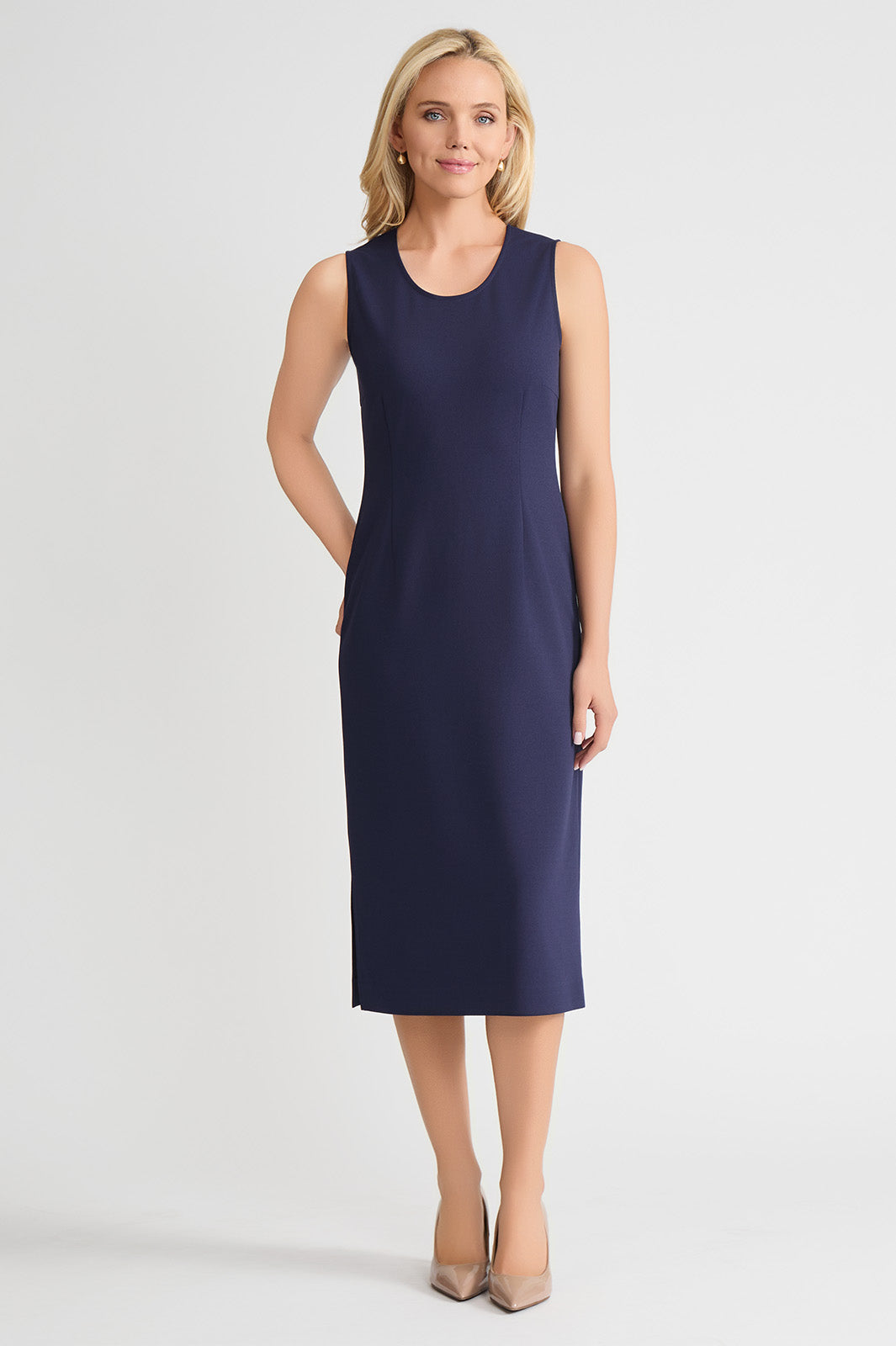Plus Size Stretch Deco Crepe Sheath Midi Dress, Indigo