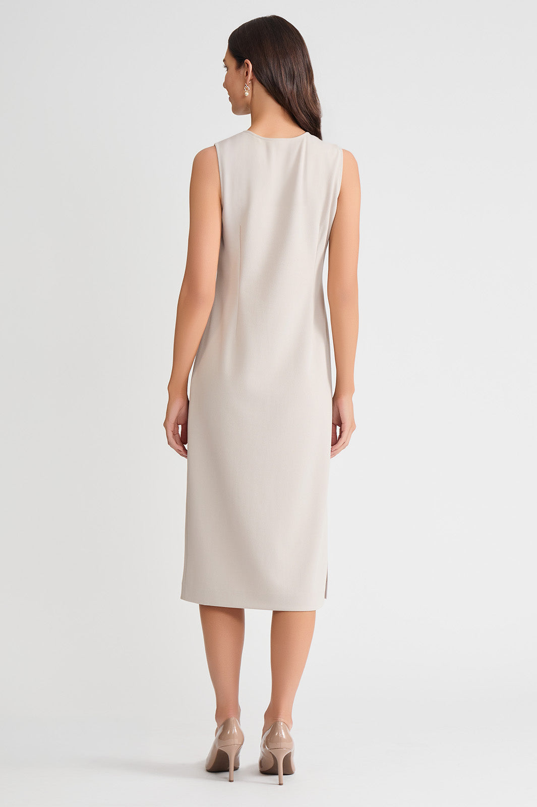 Petite Stretch Deco Crepe Sheath Midi Dress, Limestone