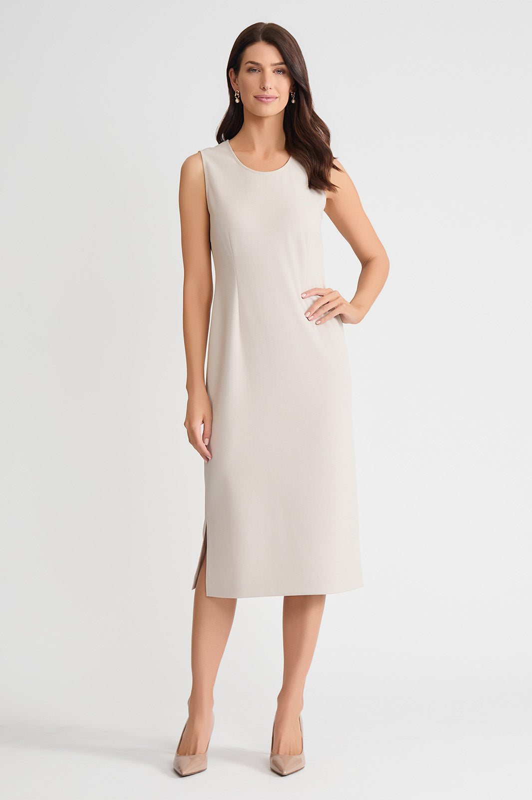 Petite Stretch Deco Crepe Sheath Midi Dress, Limestone