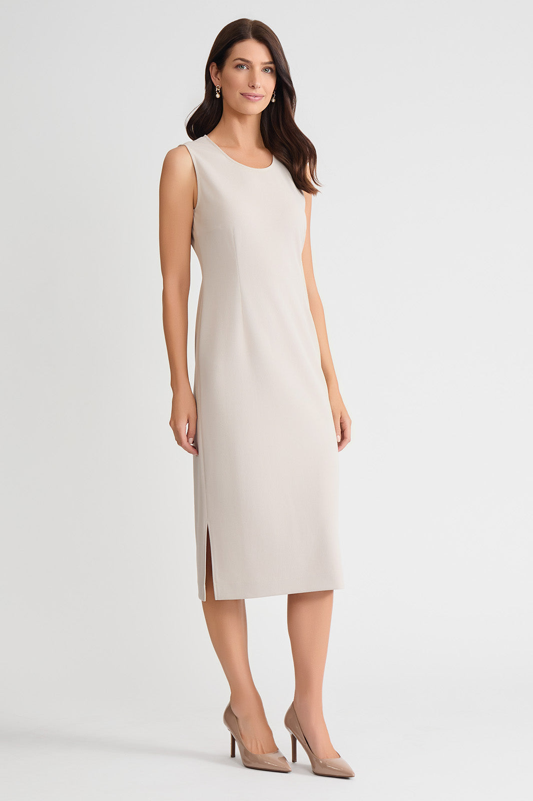 Petite Stretch Deco Crepe Sheath Midi Dress, Limestone