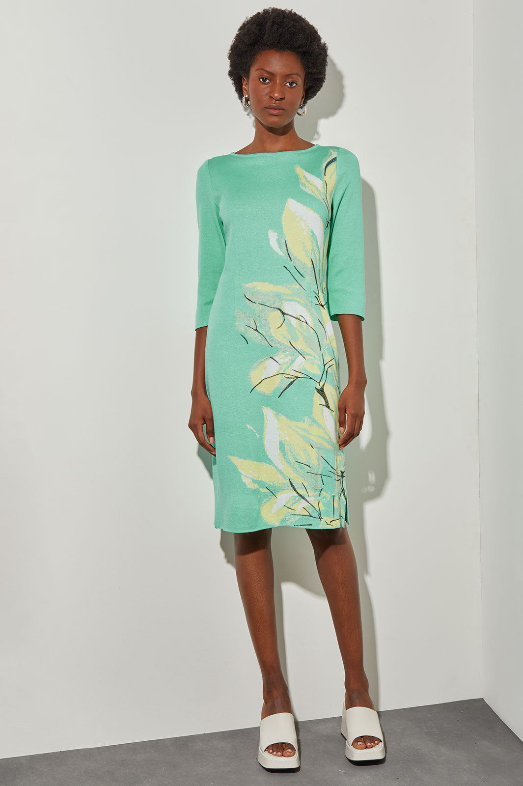 Bold Botanical Jacquard Knit Sheath Dress