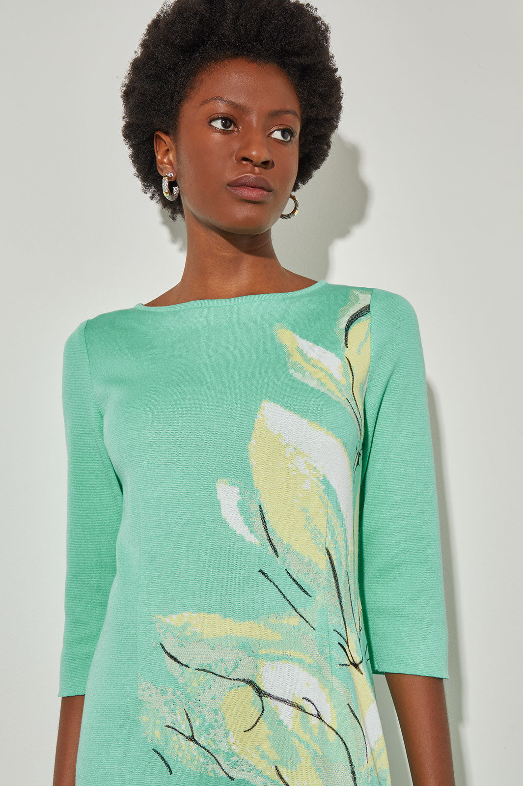 Bold Botanical Jacquard Knit Sheath Dress